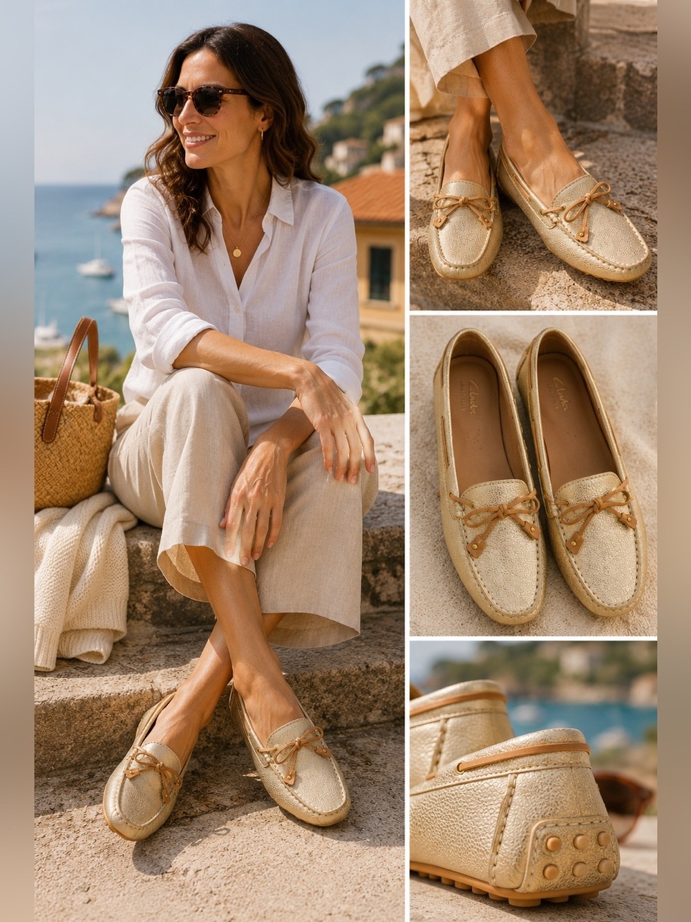 Clarks Artisan Metallic Gold Driving Moccasins Women's 9.5 Comfort Loafers